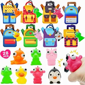 28 Pack Valentines Cards Gifts Eye-Pop Squeeze Keychains for Kids School Classroom Squeeze Stress Relief Valentine Exchange Cards Gift Prizes Class Game Valentine Party Favors for Kids Girls Boys