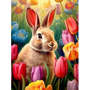 Bimkole 5D Diamond Art Kits for Adults Little Rabbit, Full Drill Animal DIY Rhinestone Embroidery Set Paint with Diamonds Art by Number Kits Cross Stitch Home Wall Craft Decoration 12x16 Inch