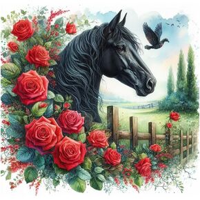طقم الطلاء الماس Amorars Horse للبالغين ، فنية الماس 5D للزهرة للمبتدئين - DIY Full Diamond Dot Gem Art Paint