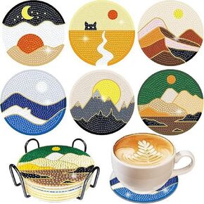 Ofdne Cat Cat Diamond Paints Kits with Holder ، 6pcs Diy Coaster Diamond Art Kits ، Full Coasters Diamond Painting kits stenders for craft for ant
