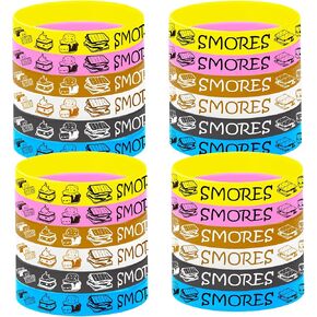 24 Pcs Smores Rubber Bracelets Silicone Wristbands,for Campfire Birthday Gender reveal Baby shower S'Mores Camping Party Favors Supplies Decorations Favors