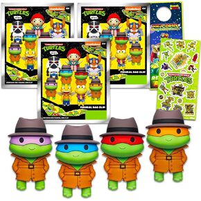 Teenage Mutant Ninja Turtles Blind Bags Series 4 Set - Bundle with 3 TMNT Figural Bag Clips Plus Stickers, More for Kids, Boys, Girls | TMNT Goodie Bags Pack
