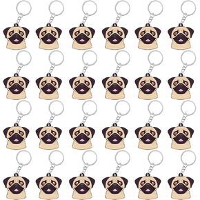 CiciBear 24 Pack Pug Keychains Party Decoration for Dog Puppy, Pet Animals,Let's Pawty, Animal Lover, Kids Birthday, Baby Shower