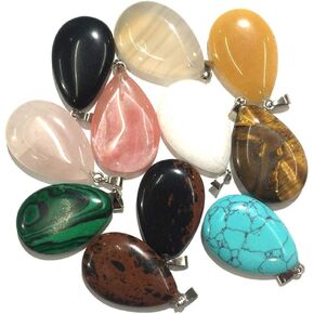 20pcs Natural Stone Pendants,Oval Semi Precious Stone Rose Quzrtz Tige’s eye 16X24mm Charms for DIY Bracelet Necklace Jewelry Making Gift (20pcs Random Colors)