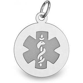 PicturesOnGold.com Sterling Silver Round Medical ID Charm or Pendant - Approx. 3/4 Inch X 3/4 Inch