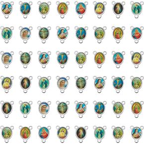 50Pcs Rosary Centerpiece Making Supplies Picture Jesus Maria Religion Enamel Alloy Oval Virgen De Guadalupe Charms Pendant for Diy Prayer Necklace Jewelry Making