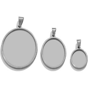 10pcs Stainless Steel 35mm 40mm Round Cabochons Pendant Blank Bezels Oval Cabochons Necklace Base Trays Settings for jewelry Pendant DIY Making (40mm)
