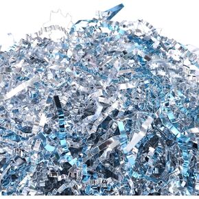 1LB Metallic Purple Blue Crinkle Cut Paper Shredded Filler, Easter Grass Raffia Tissue, Shred Paper Strands, Craft Bedding Gift Box Basket Packaging Cushion, for Christmas Wedding Brithday