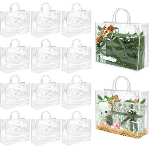 BadenBach 12 PCS Large Clear Gift Bags with Handle,16"x6"x12",Extra Large Plastic Gift Bags Clear Party Favors Tote Bags Shopping Bags for Boutique Small Business Wedding Birthday Mother's Day
