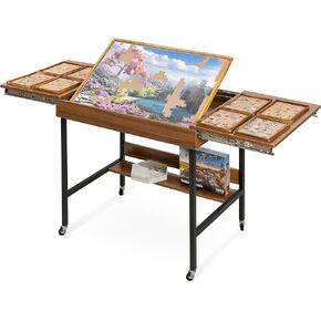 Becko US 2 in 1 Jigsaw Puzzle Table with 8 Sorting Trays, Foldaway & 3 Tilted Angle for Adjusted Height, Universal Wheels for Moves, Shelf Rack for Storage, 30 * 20.1 in for Puzzles Up to 1000 Pieces