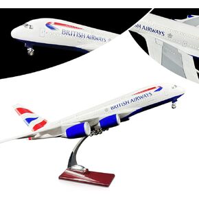 Large Model Airplane 1:160 British Airway 380 Model Jet Plane Model for Adults with LED Light Gift for Business/Birthday/Christmas