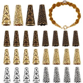 PandaHall 90pcs Bead Cone Caps, Metal Beads End Caps Apetalous Spacer Beads Caps Tibetan Style Cone Bead for Earring Bracelet Pendant Jewelry DIY Crafts Making Christmas Tree Wreath