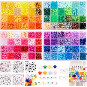3250pcs Pony Beads Set Kandi Beads 2400pcs Rainbow Beads in 96 Colors 800pcs Letter and Heart Beads with 20 Meter Elastic Threads Hair Beads for Bracelet Jewelry Necklace Making Kit Bulk (3250)
