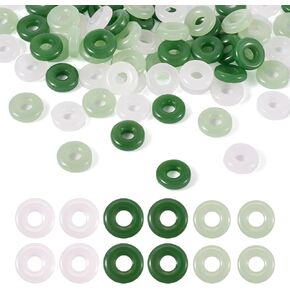 Craftdady 75Pcs 12 mm Hollow Circle Flat Round Glass Beads Green White Disc Rondelle Slices Loose Beads Crystal Glass Donut Ring Charms Beads for DIY Bracelet Earring Lanyard Jewelry Making