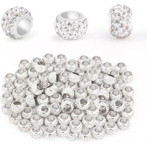 60 PCS 14mm Large Hole Spacer Beads Rhinestone Spacers Loose Bead Slide Charm Ball Crafts Supplies for DIY Bracelet Necklace Jewelry Making 7mm Cat Wand Decoration - Silver