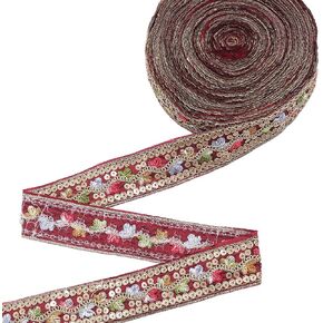 Embroidered Black Ribbon Ethnic Jacquard Gold Edge Metallic Sequin Floral Embroidery Beaded Trim Tape Boho Woven Fabric Applique Ribbons for Sewing Making Crafts Clothes Costume Home Decor