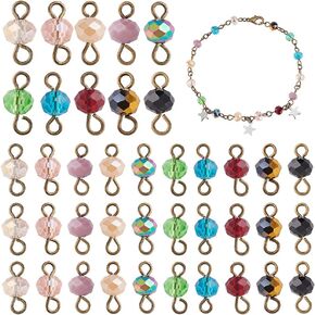 PH PandaHall 200Pcs Faceted Glass Links Connectors Pendants 10 Colors Rondelle Glass Connector Charms Gemstone Charms with Antique Bronze Palted Double Loops for Bracelet Necklace Jewelry Making