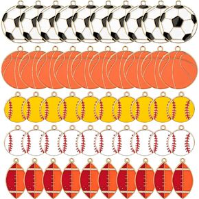 Framendino, 50 Pack Enamel Sports Theme Charms Pendant Baseball Basketball Soccer Football Rugby Bead Connector for Jewelry Making Necklace Bracelet Earrings DIY Crafts