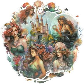 180 Pcs Mermaid Stickers for Scrapbook Junk Journal Collage Water Bottle Planner Diary Phone Case Laptop Notebook Card Making Craft Decoration, 90 Patterns