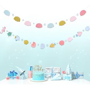 Cheerland Under The Sea Banner with Pastel Seashells Fish Seahorse for Mermaid Birthday Party and Sea Themed Celebrations, Beach Picnic Baby Shower Girls and Boys Garland Party Supplies Decoration