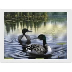 Teermllqwa Loons Swimming Lake Lily Pads Diamond Art Paint Art Paint Basty 5d Diamond Art Kits Diy Diamond Art Painting for Home Office Wall Decor 12 "x16"