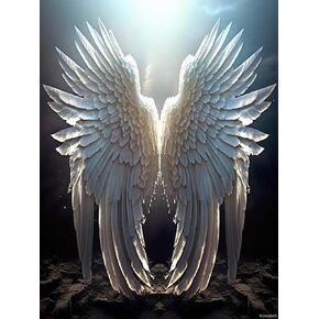 PUAGEMTI 5D Angel Diamond Painting Kit, DIY Diamond Art Angel Wings, Full Round Diamond, Crystal Embroidery Cross Stitch, Wall and Office Decor Crafts for Adults 12x16 inches