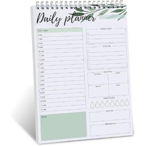 To Do List Notepad - Undated Daily Planner Pad with Hourly Schedule, 52 Tear Off Spiral checklist notepad with Hourly Schedule Goals Meal Plan Water Intake Exercise