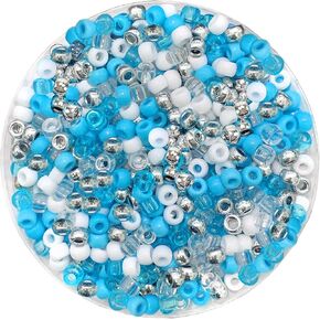 1200Pcs Winter Blue Pony Beads, Plastic Beads for Bracelets Jewelry Making, Pony Beads Bulk Holiday Beads for Crafts - Blue and White Christmas Beads Holiday Party Decorations