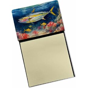 Caroline's Treasures Yellowfin Tuna Sticky Note Holder Refillable Dispenser Self-Sticky Note Pads, Memo Pads Blank Desk Accessories