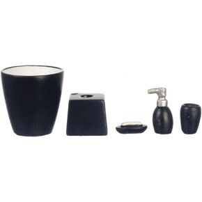 Houseworks, Ltd. Dolls House Miniature Modern Black Bathroom Accessory Set Bin Soap Tumbler 5 Pc
