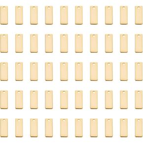 UniCraftale 50pcs مستطيل ختم الفراغات 201 سحر الفولاذ المقاوم للصدأ 13x5mm ختم ذهبي فارغ العلامة المعلق