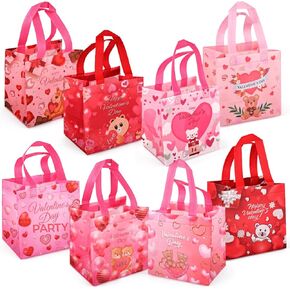 4PCS Happy Valentines Day Reusable Gift Bags, Treat Bags with Handles, Goodie Bags, Multifunctional Non-Woven Valentines Bags for Gifts Wrapping, Party Supplies, 7.9 × 7.9 × 5.9inch