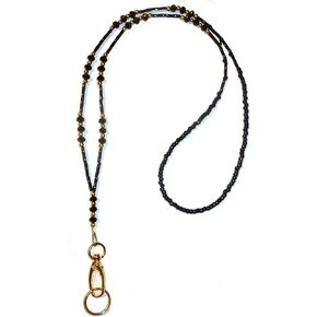 Black Crystal and Gold Bling Women's Breakaway Beaded Lanyard, for ID Badge Card Holder Teacher Cruise Keys Keychain
