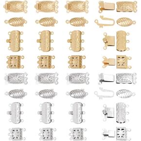 PH PandaHall 18K Gold Plated Filigree Pearl Clasps, 32 Sets Stainless Steel Multi-Strand Box Clasps Filigree Box Clasps Jewelry Slide Clasps for Layered Necklaces Bracelet Jewelry Making, 4 Sizes