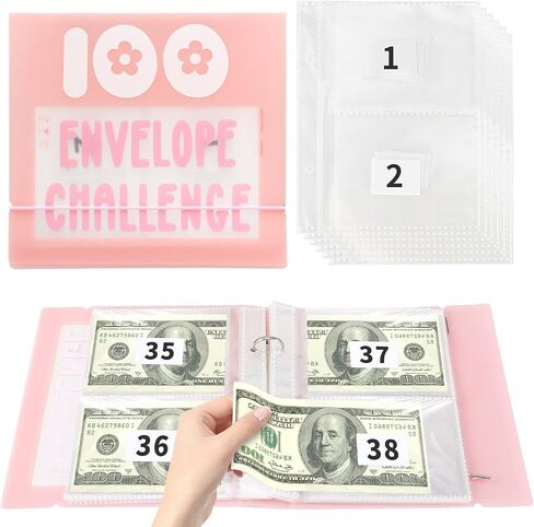 100 Envelopes Money Saving Challenge Binder,Budget Binder with Cash Envelopes & Tracker, Savings Challenges Book to Save $5,050, Budget Planner for Budgeting Binder Saving Money (Pink) in Saudi Arabia