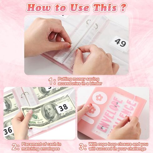 100 Envelopes Money Saving Challenge Binder,Budget Binder with Cash Envelopes & Tracker, Savings Challenges Book to Save $5,050, Budget Planner for Budgeting Binder Saving Money (Pink) in Saudi Arabia