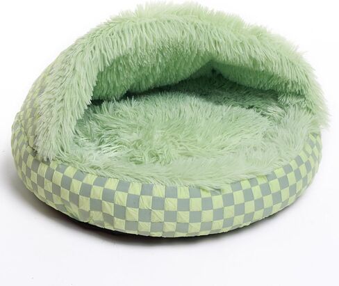 Cat Bed Hooded Plush Nest with Self-Warming Cozy Cave, Calming Anti-Anxiety Pet Bed for Indoor Cats & Small Dogs, Removable Washable Cover & Waterproof Bottom - Green in Saudi Arabia