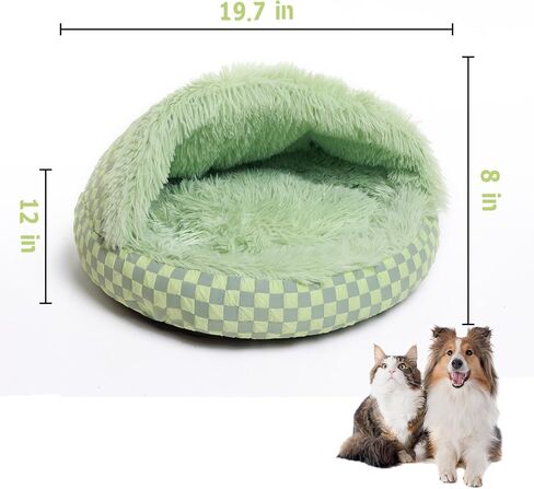 Cat Bed Hooded Plush Nest with Self-Warming Cozy Cave, Calming Anti-Anxiety Pet Bed for Indoor Cats & Small Dogs, Removable Washable Cover & Waterproof Bottom - Green in Saudi Arabia