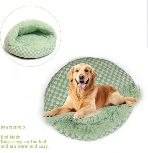Cat Bed Hooded Plush Nest with Self-Warming Cozy Cave, Calming Anti-Anxiety Pet Bed for Indoor Cats & Small Dogs, Removable Washable Cover & Waterproof Bottom - Green in Saudi Arabia