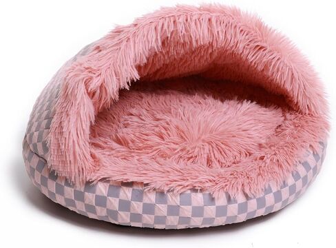 Cat Bed Hooded Plush Nest with Self-Warming Cozy Cave, Calming Anti-Anxiety Pet Bed for Indoor Cats & Small Dogs, Removable Washable Cover & Waterproof Bottom - Green in Saudi Arabia