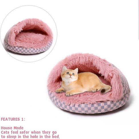 Cat Bed Hooded Plush Nest with Self-Warming Cozy Cave, Calming Anti-Anxiety Pet Bed for Indoor Cats & Small Dogs, Removable Washable Cover & Waterproof Bottom - Green in Saudi Arabia
