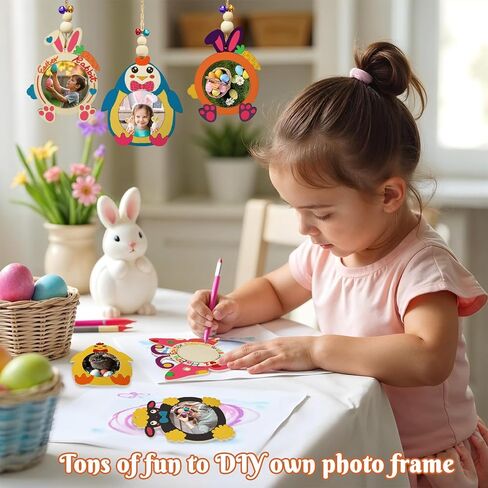 Aerwo 24pcs DIY فصح الفصح الخشبية مجموعة الحرف اليدوية ، زخارف شجرة عيد الفصح مع 12 علامة ملونة ، حرف الطلاء الخشبية غير المكتملة للأطفال الصغار البالغين العودة إلى الفنون المدرسية والحرفية in Kuwait