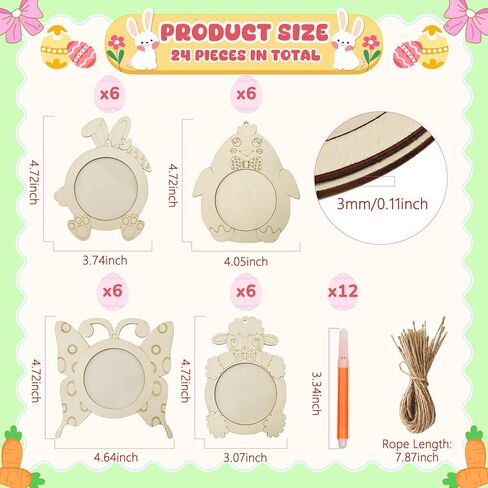 Aerwo 24pcs DIY فصح الفصح الخشبية مجموعة الحرف اليدوية ، زخارف شجرة عيد الفصح مع 12 علامة ملونة ، حرف الطلاء الخشبية غير المكتملة للأطفال الصغار البالغين العودة إلى الفنون المدرسية والحرفية in Kuwait