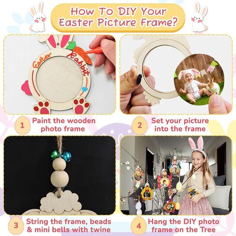 Aerwo 24pcs DIY فصح الفصح الخشبية مجموعة الحرف اليدوية ، زخارف شجرة عيد الفصح مع 12 علامة ملونة ، حرف الطلاء الخشبية غير المكتملة للأطفال الصغار البالغين العودة إلى الفنون المدرسية والحرفية in Kuwait