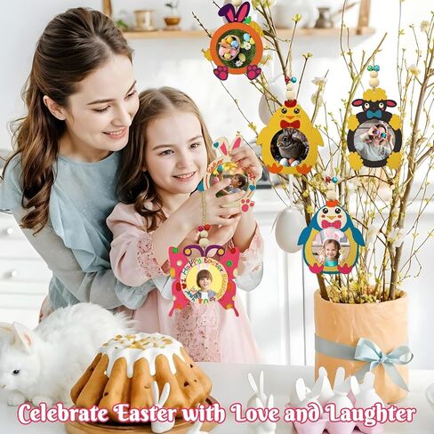 Aerwo 24pcs DIY فصح الفصح الخشبية مجموعة الحرف اليدوية ، زخارف شجرة عيد الفصح مع 12 علامة ملونة ، حرف الطلاء الخشبية غير المكتملة للأطفال الصغار البالغين العودة إلى الفنون المدرسية والحرفية in Kuwait