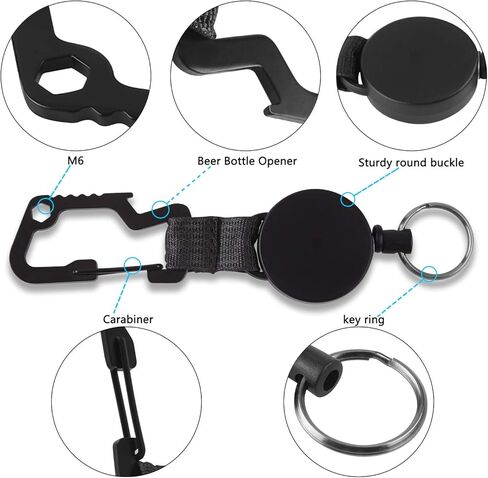 2 Pack Retractable Key Chain, Heavy Duty ID Badge Holder Reel with Belt Clip, Steel Wire Cord and Key Ring, Multitool Carabiner Key Holder in Saudi Arabia