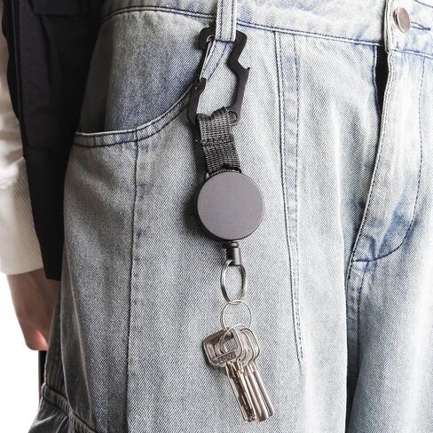 2 Pack Retractable Key Chain, Heavy Duty ID Badge Holder Reel with Belt Clip, Steel Wire Cord and Key Ring, Multitool Carabiner Key Holder in Saudi Arabia