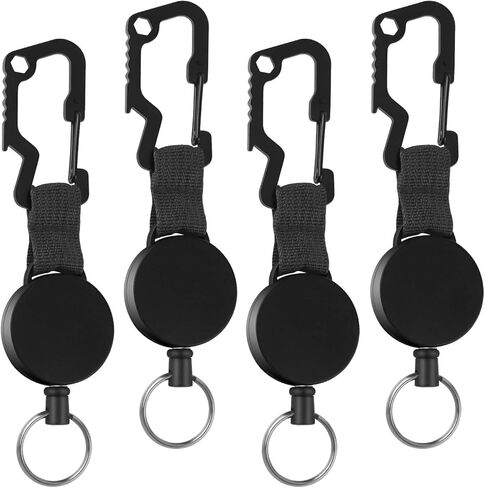 2 Pack Retractable Key Chain, Heavy Duty ID Badge Holder Reel with Belt Clip, Steel Wire Cord and Key Ring, Multitool Carabiner Key Holder in Kuwait