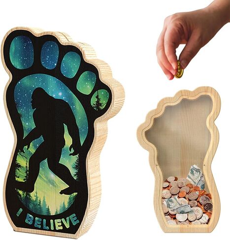 Bigfoot Piggy Bank for Kids Boys Girls ، Sasquatch Wooden Piggy Bank Money Bank مع نافذة شفافة ، هدايا متعة بنك العملات لعيد الميلاد ، عيد الميلاد ، مهرجان ، دش الطفل ، ديكور المنزل in Kuwait