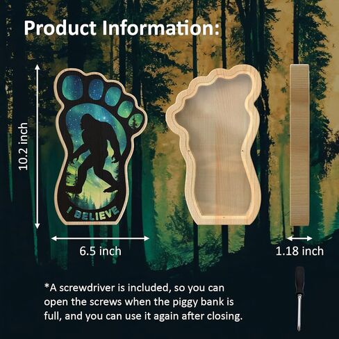 Bigfoot Piggy Bank for Kids Boys Girls ، Sasquatch Wooden Piggy Bank Money Bank مع نافذة شفافة ، هدايا متعة بنك العملات لعيد الميلاد ، عيد الميلاد ، مهرجان ، دش الطفل ، ديكور المنزل in Kuwait